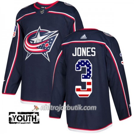 Barn Ishockey Blue Jackets Tröja Seth Jones 3 Adidas 2017-2018 Marinblå USA Flag Fashion Authentic